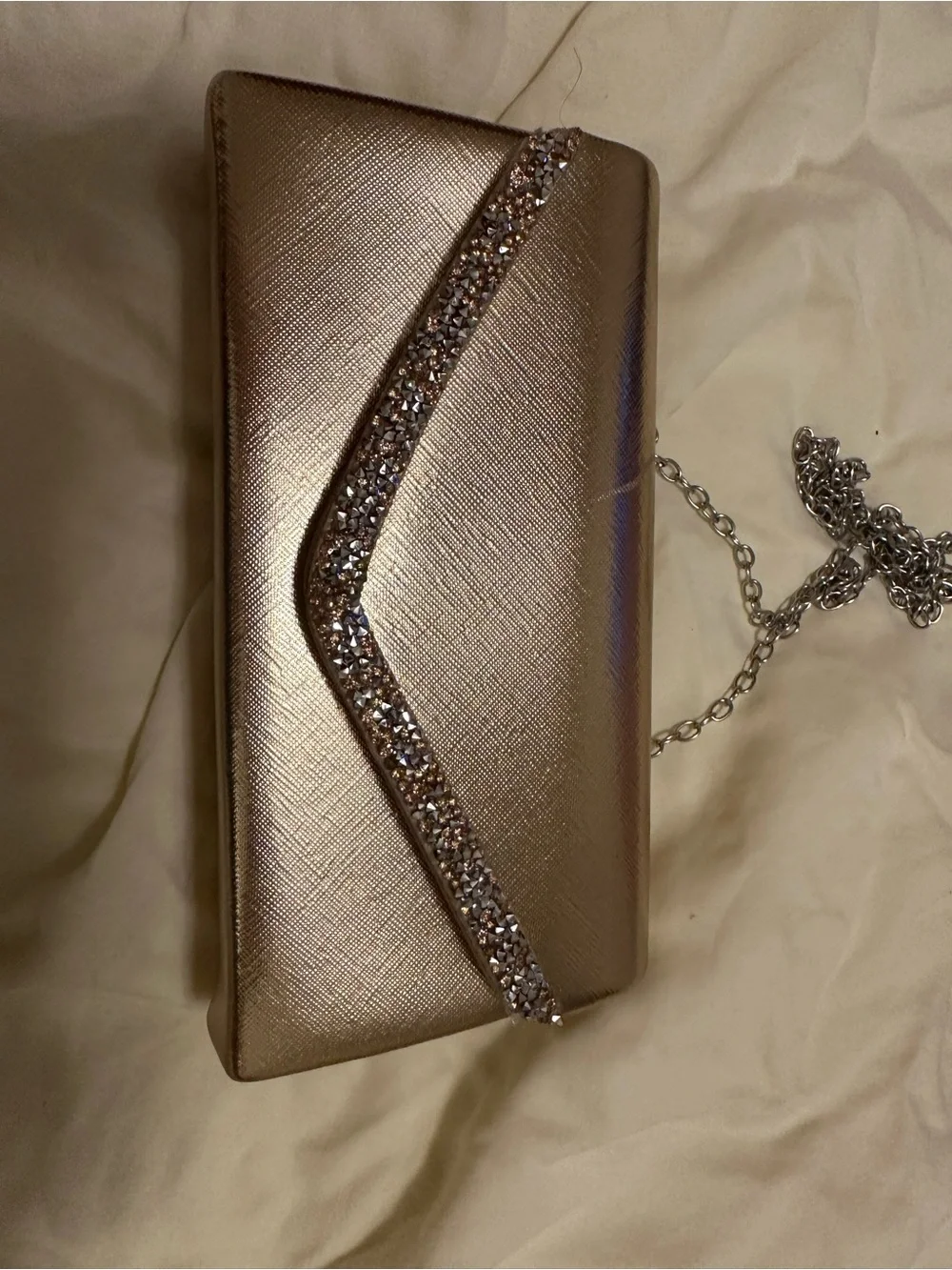 Elegant Rose Gold Evening Clutch with Crystal Trim